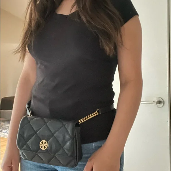 New, authentic tory burch willa crossbody  belt black bag - Picture 9 of 12